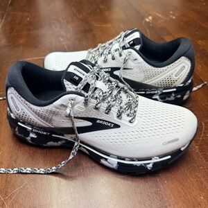 Brooks Ghost 14 Camo Running Shoes Women 8.5 White Black Marbled 1203561B135